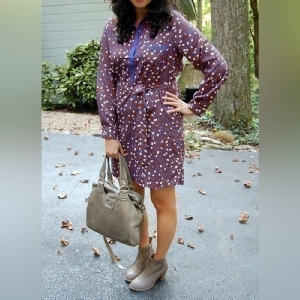3/$30 _ COLLECTIVE CONCEPTS | dark brown shift dress blue polka dots Medium